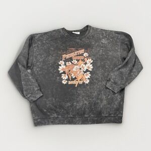 Rodeo Pullover Sweatshirt Womens S M Black Acid‎ Wash Cowgirlcore Western Floral